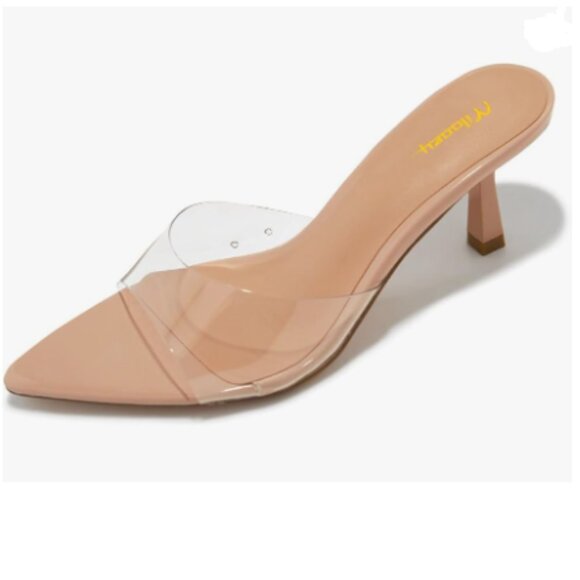 Milooey shoes Nude-clear High Heel Mules Open Toe Slide Sandals Cute Slippers - Picture 1 of 8